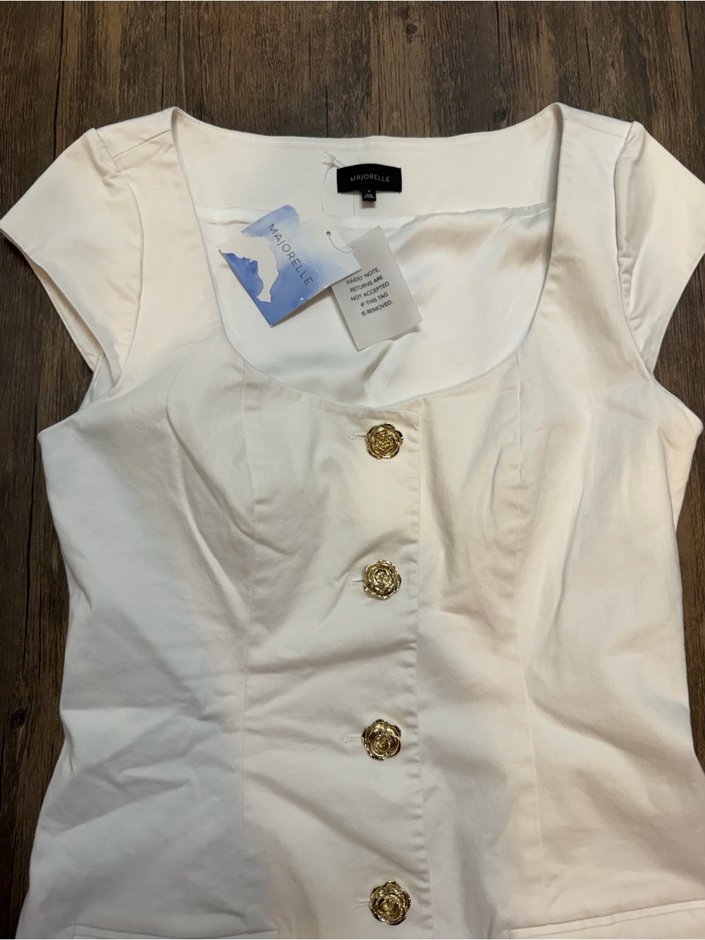 NWT MAJORELLE Genevieve White Short Sleeve Gold Rose Button Mini Dress REVOLVE - Picture 8 of 12